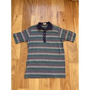 Vintage L.L. Bean Double L Mens Blue Green Striped Freeport Maine Polo Shirt XXL